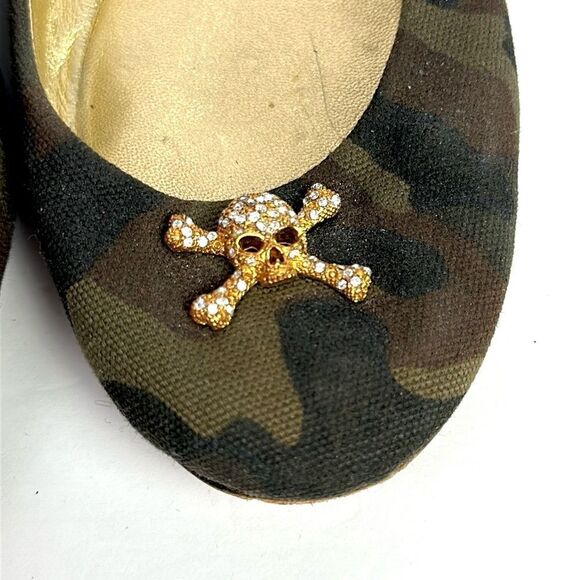 Giuseppe Zanotti Green Camouflage Canvas Crystal Skull Ballet Flats Size 40 US10 - Picture 3 of 15